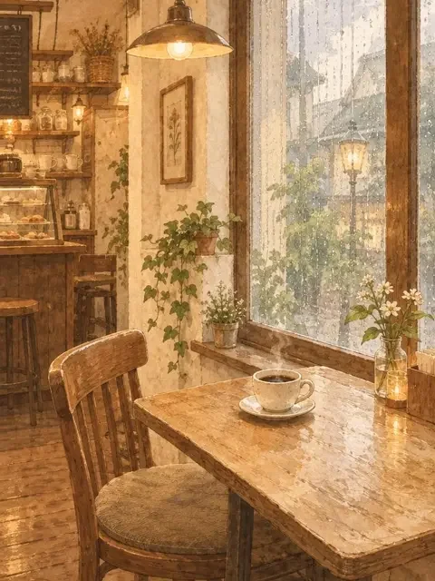 慢煮咖啡馆的雨季 桉林慢读连载作品封面 慢煮咖啡馆的雨季 封面插画