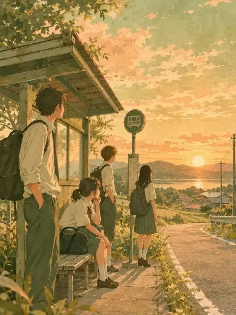 放学后的黄昏巴士 桉林慢读连载作品封面 放学后的黄昏巴士 封面插画